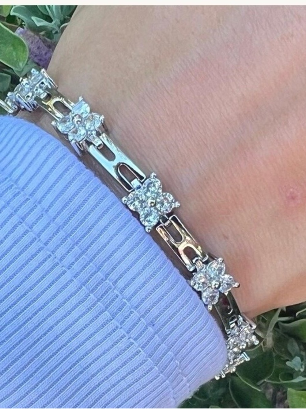 Gold Floral Crystal Tennis Bracelet